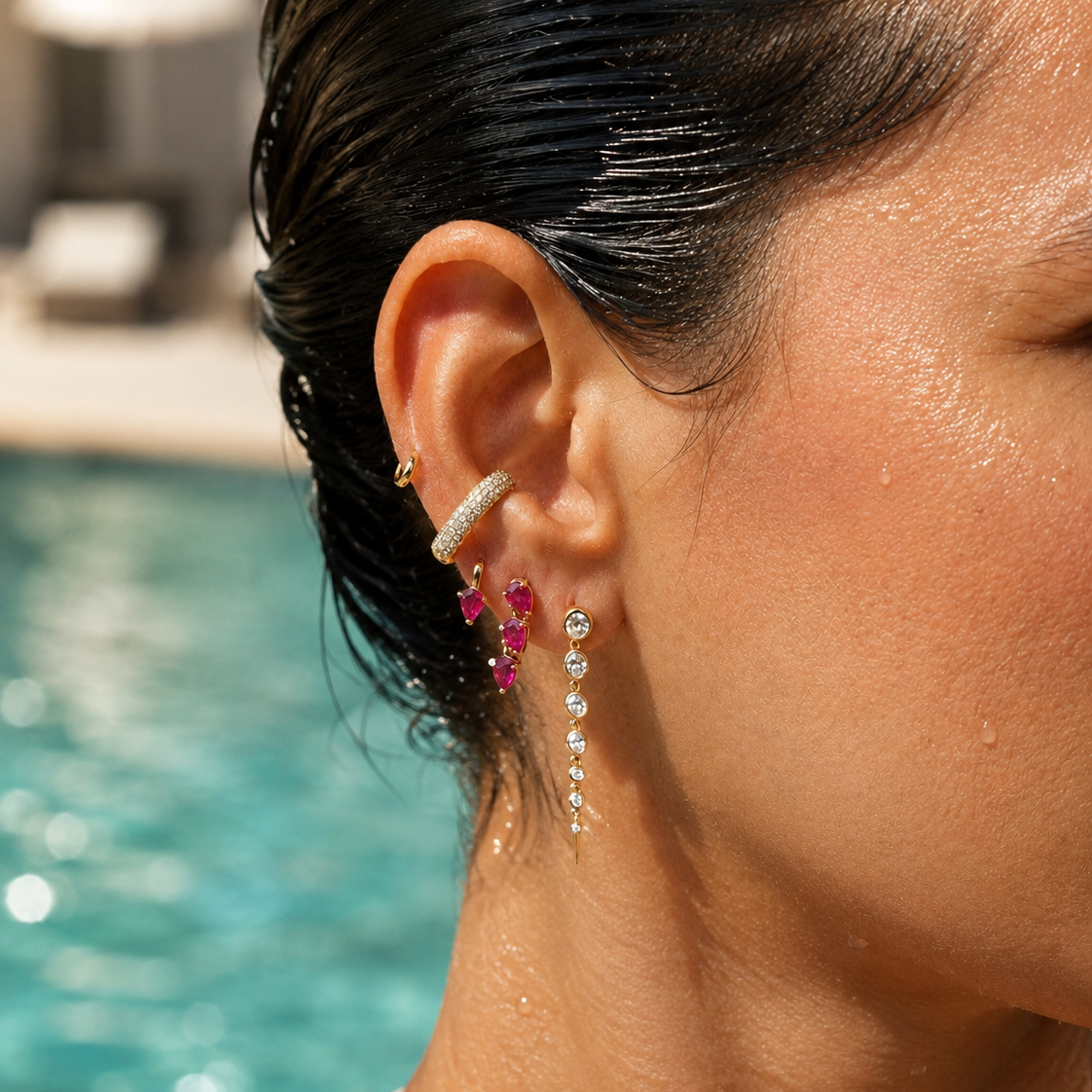 Multi-Shape Diamond Drop Earrings in Yellow Gold