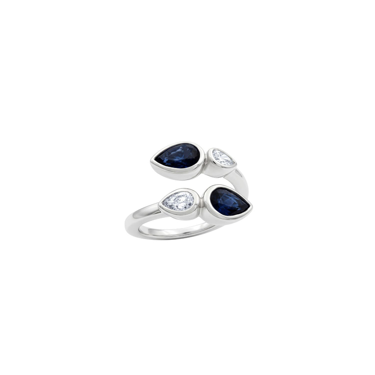 Pear Blue Sapphire & Diamond Open Ring in 14K White Gold