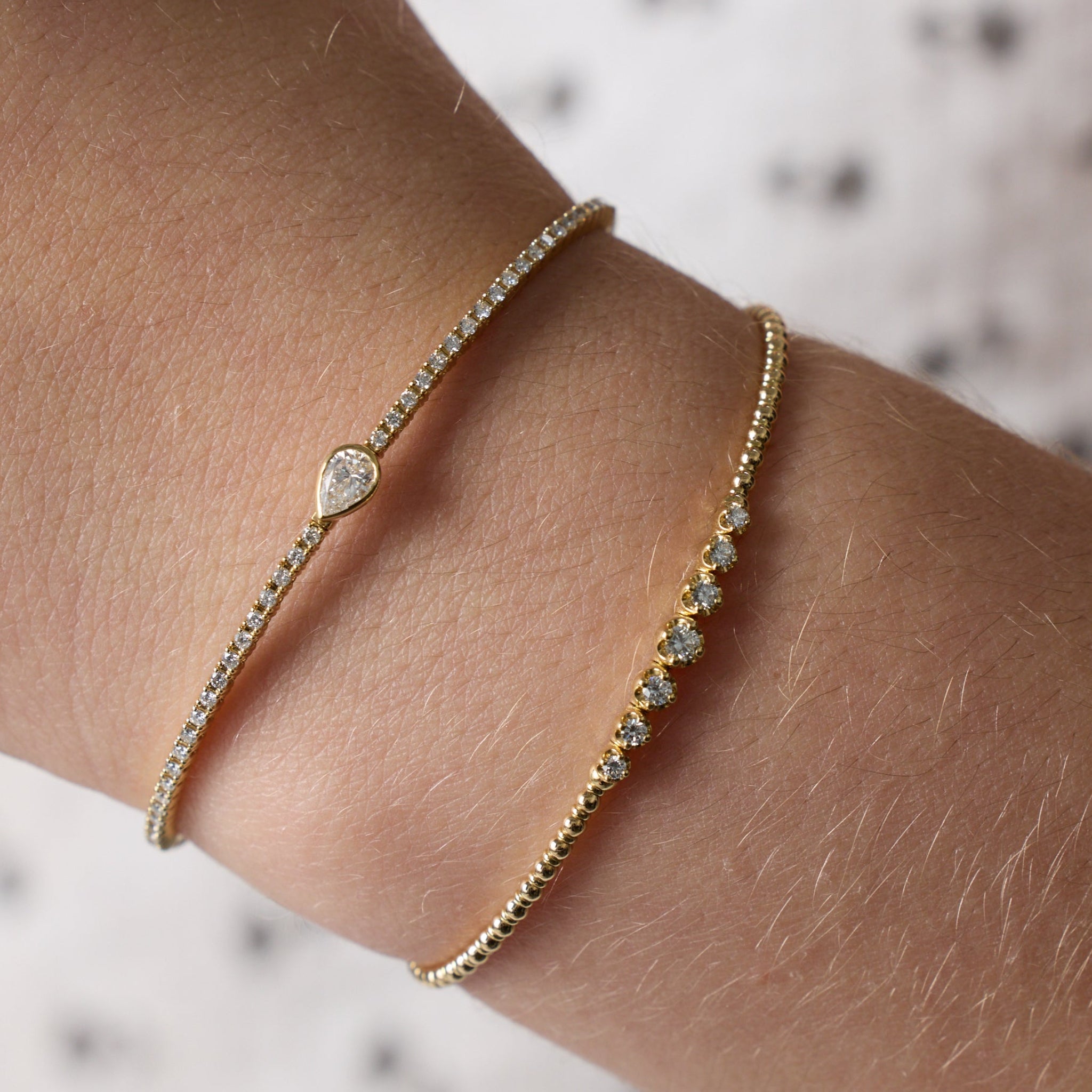 Pear Diamond Bangle Bracelet in 18K Yellow Gold | JJ Jewelry Miami
