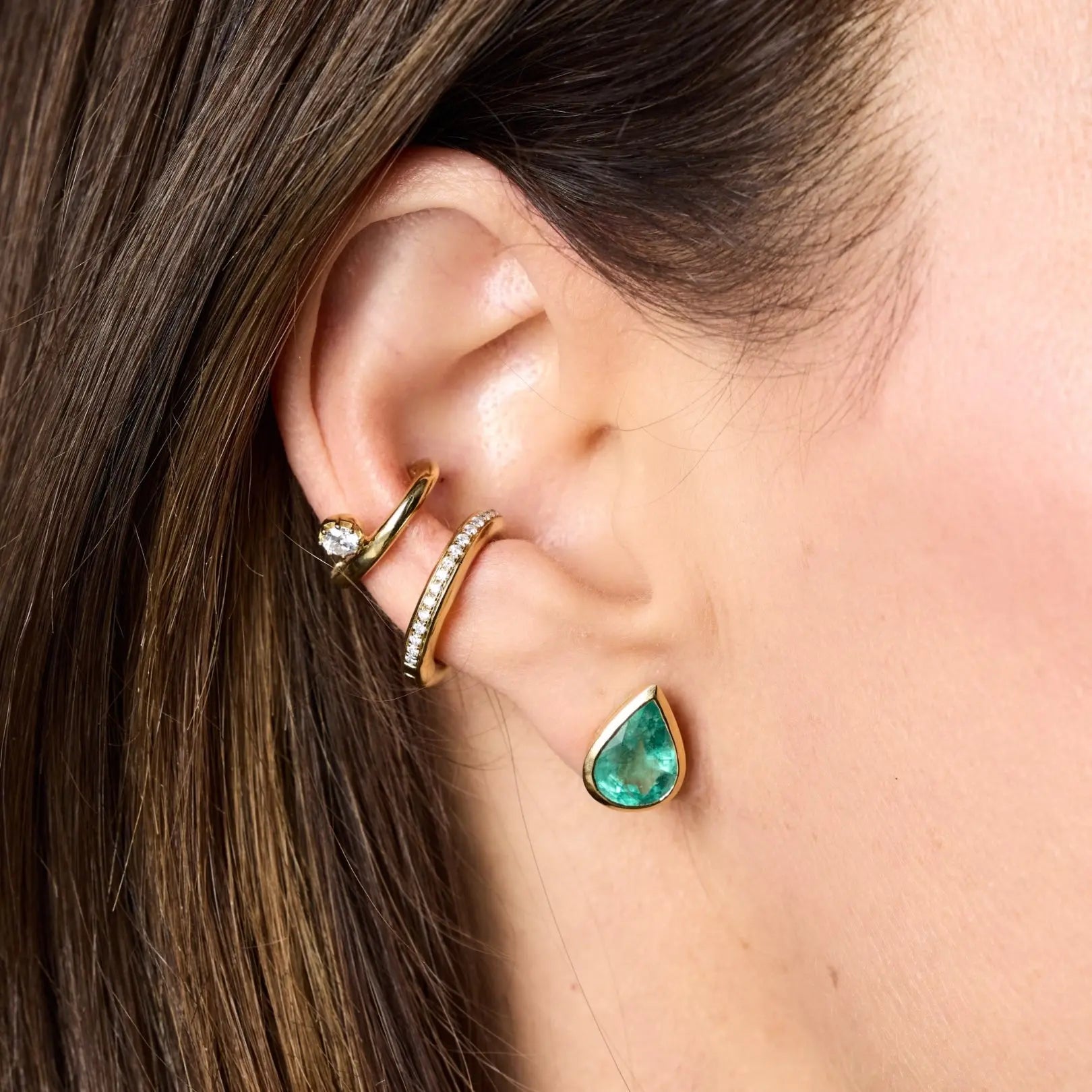 Pear Emerald Stud Earrings in Yellow Gold Princess Jewelry Shop