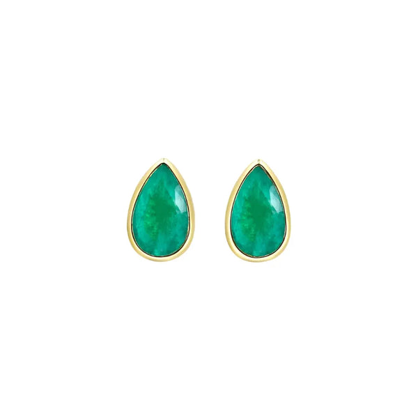 Pear Emerald Stud Earrings in Yellow Gold Princess Jewelry Shop