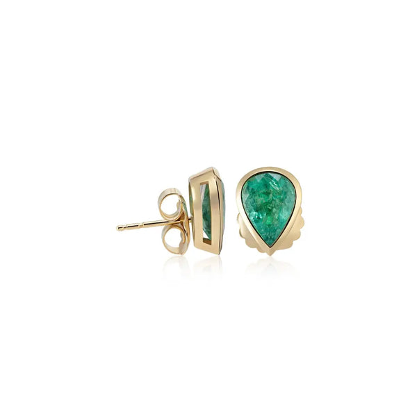 Pear-Shaped Emerald Stud Earrings in 18K Gold | JJ Jewelry Miami