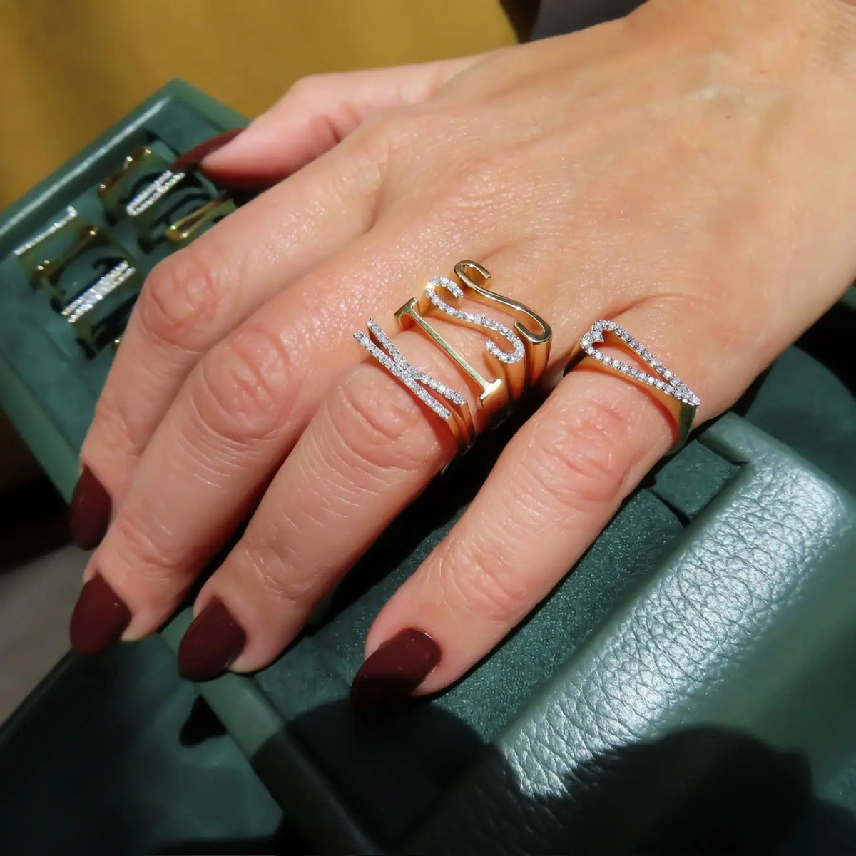 Pavé Diamond Letter Ring, lifestyle view 1 | JJ Jewelry
