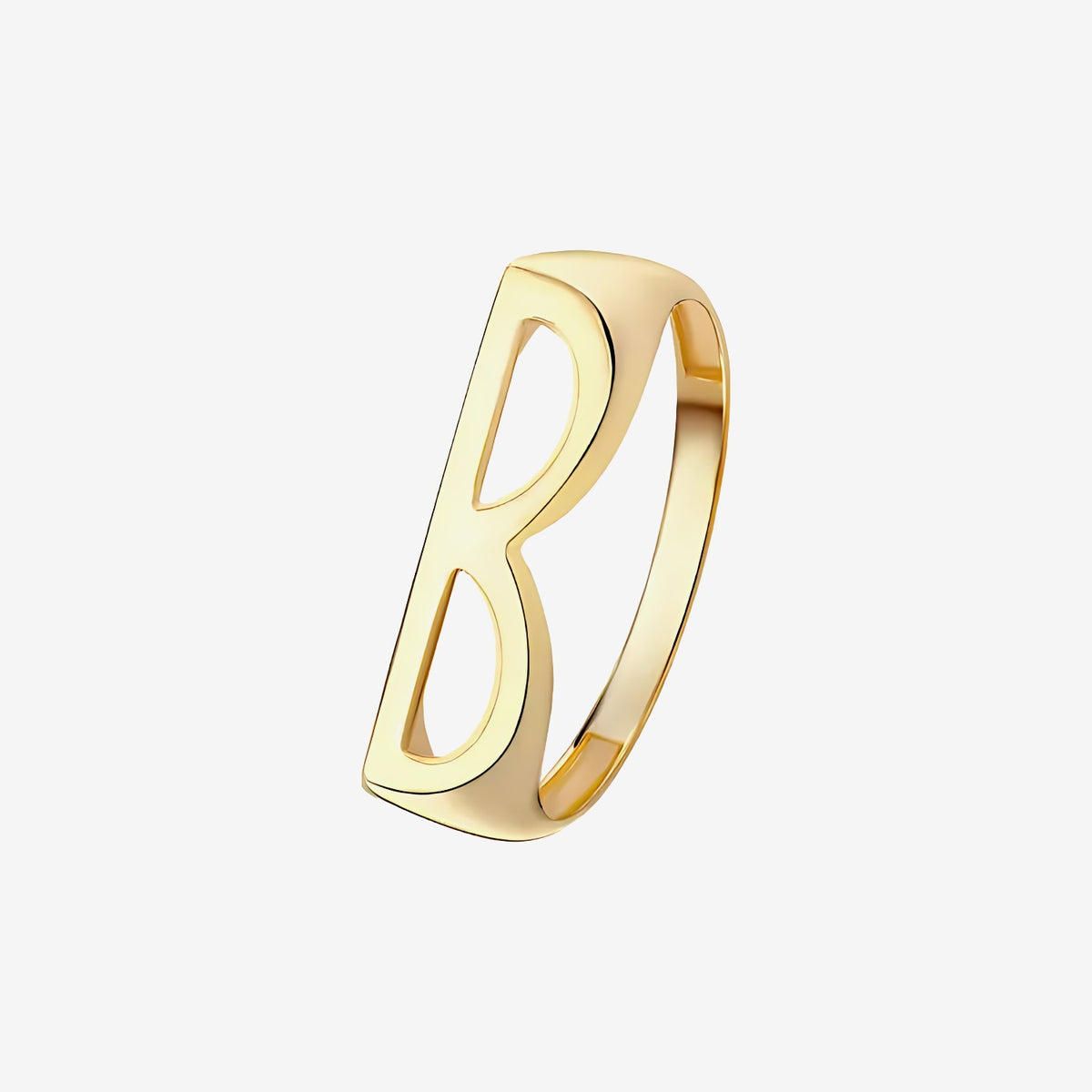 Personalized Letter Ring, Letter B in 18K Yellow Gold | JJ Jewelry