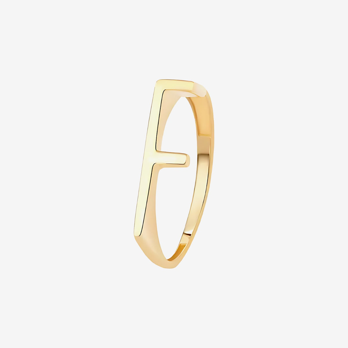 Personalized Letter Ring, Letter F in 18K Yellow Gold | JJ Jewelry