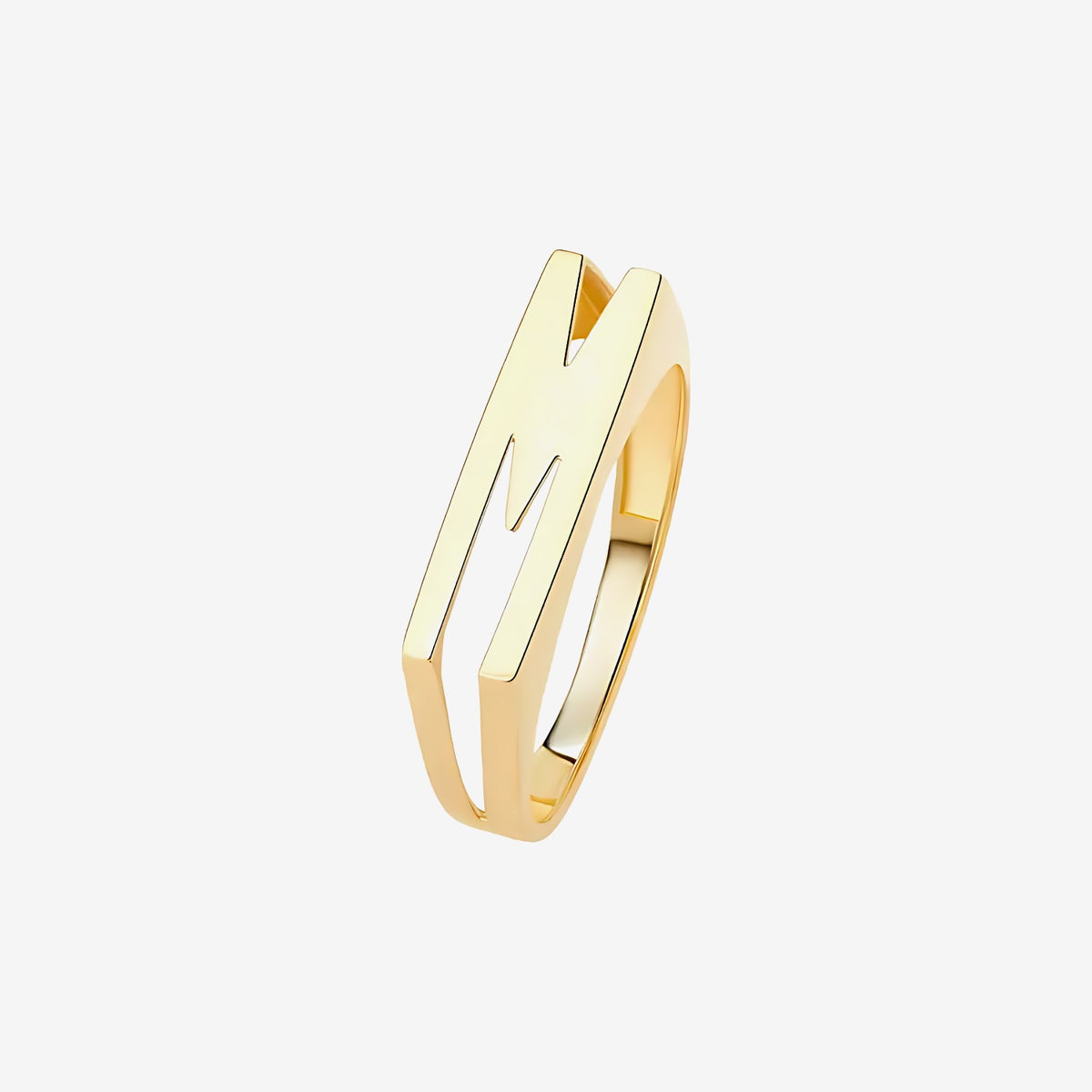 Personalized Letter Ring, Letter M in 18K Yellow Gold | JJ Jewelry
