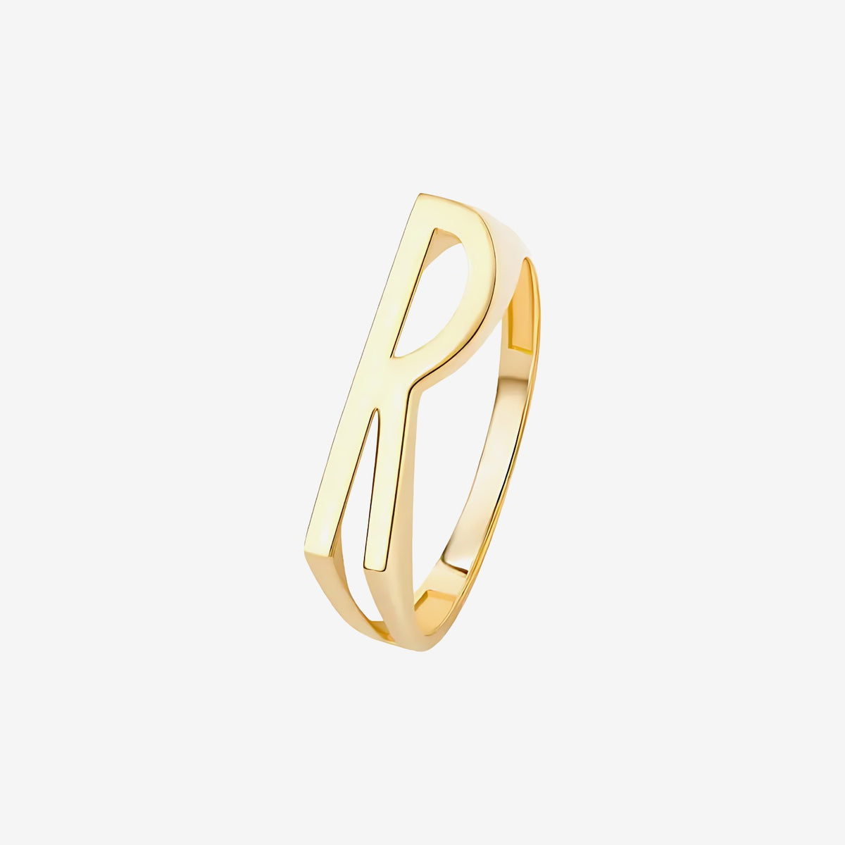 Personalized Letter Ring, Letter R in 18K Yellow Gold | JJ Jewelry