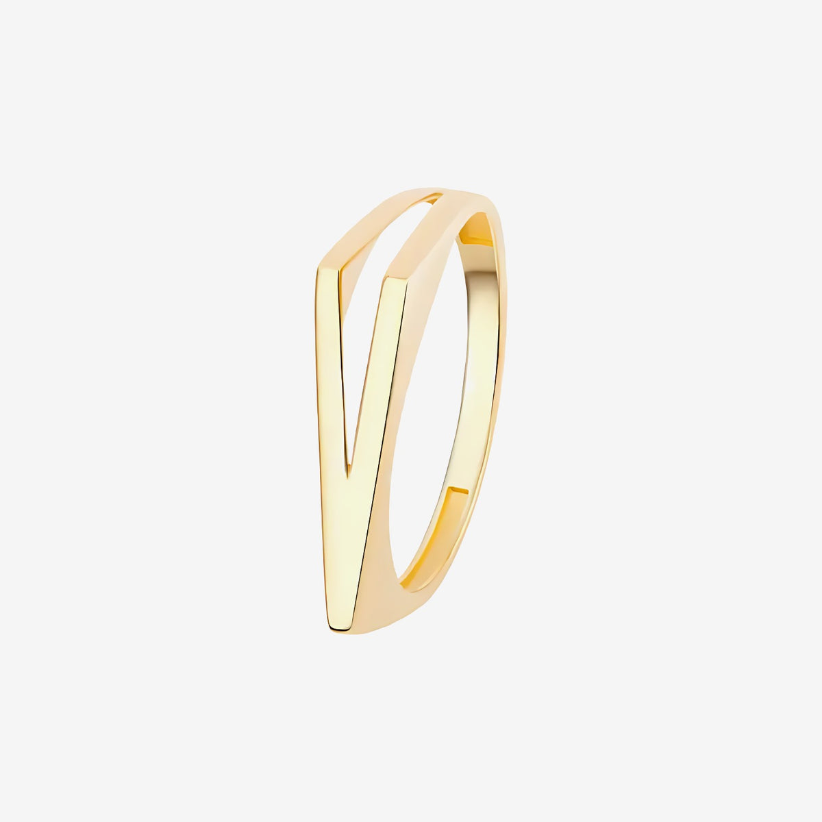 Personalized Letter Ring, Letter V in 18K Yellow Gold | JJ Jewelry