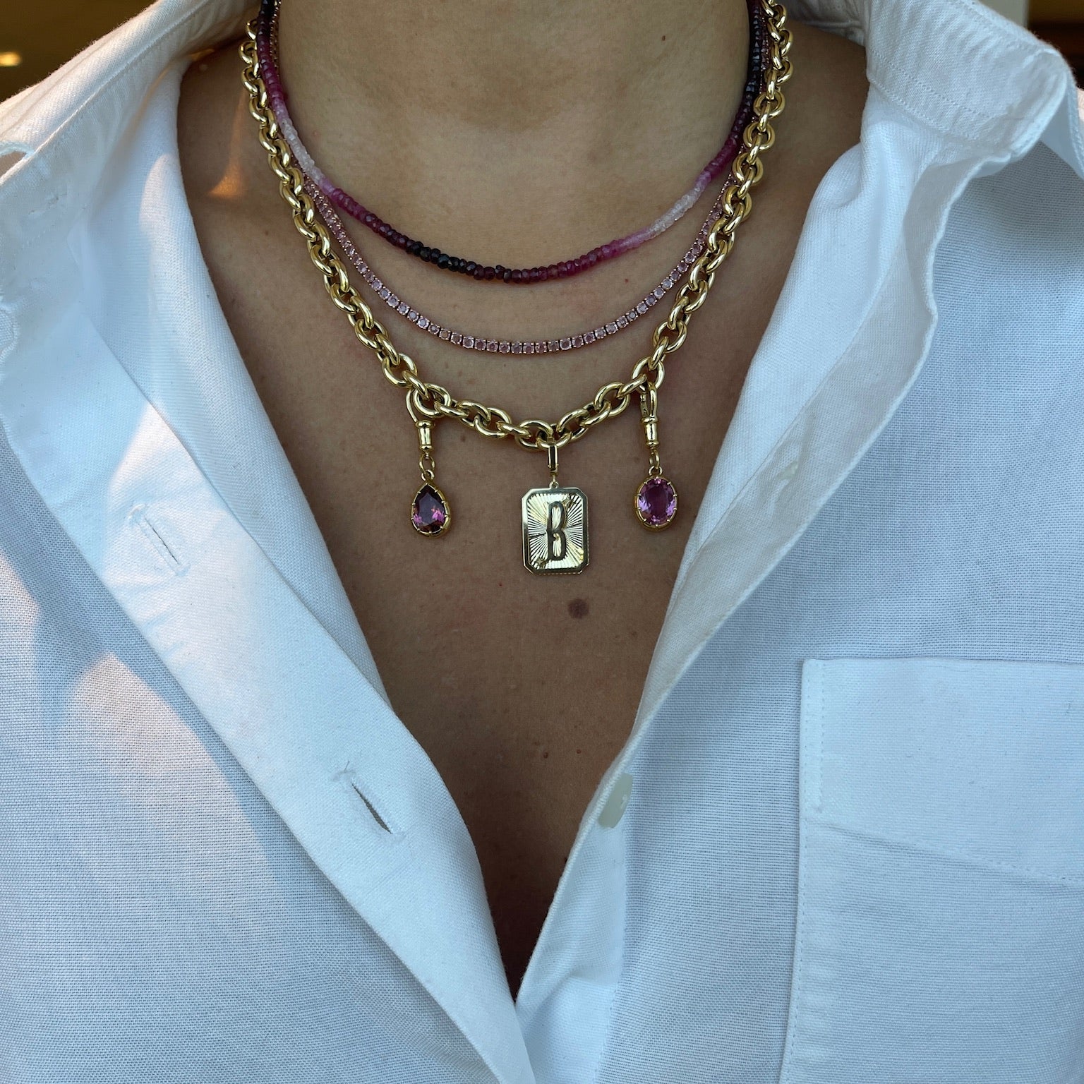 Oval Pink Tourmaline Charm Pendant