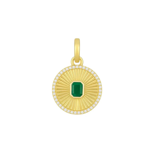 Radiant Round Pendant with Emerald and Diamonds in 14K Yellow Gold | JJ Jewelry