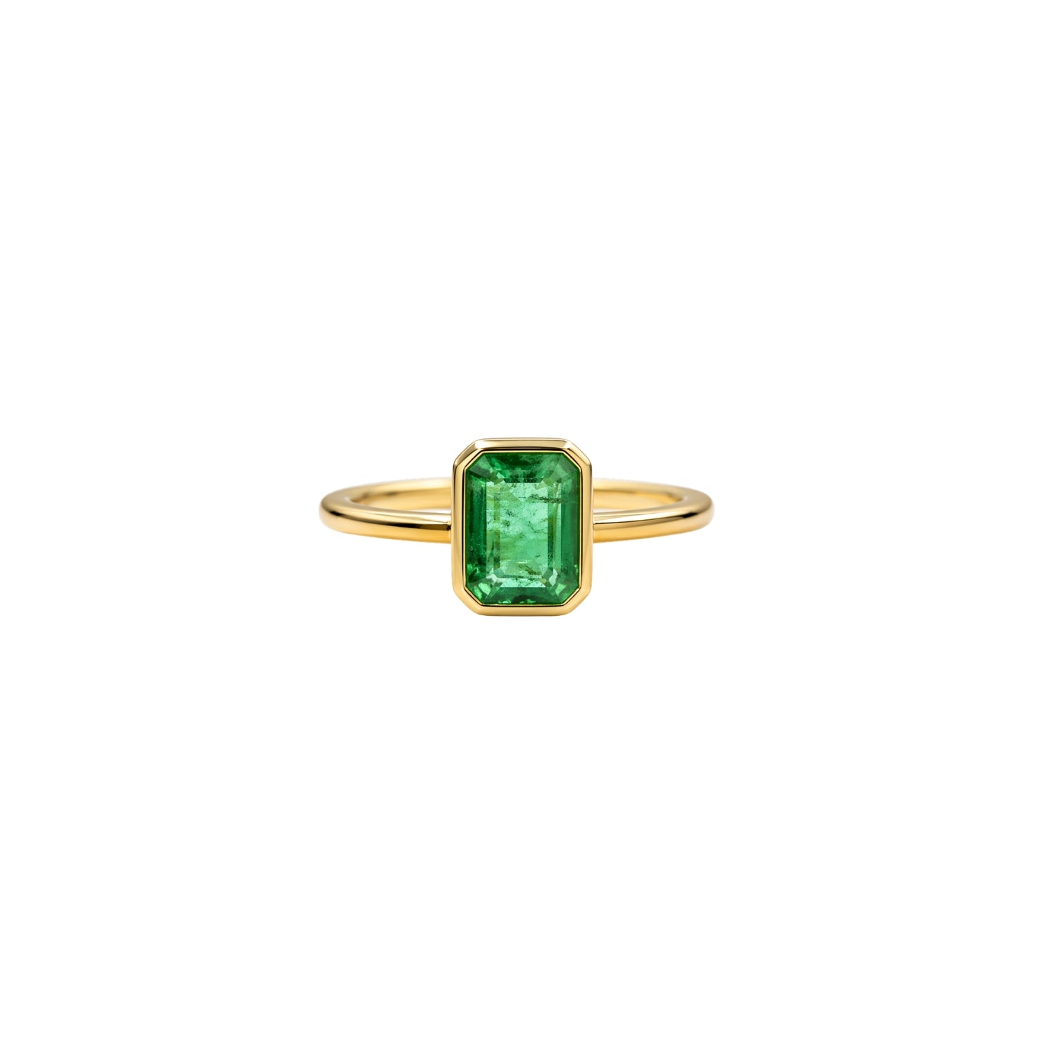 Rectangular Emerald Bezel Ring in 14K Yellow Gold