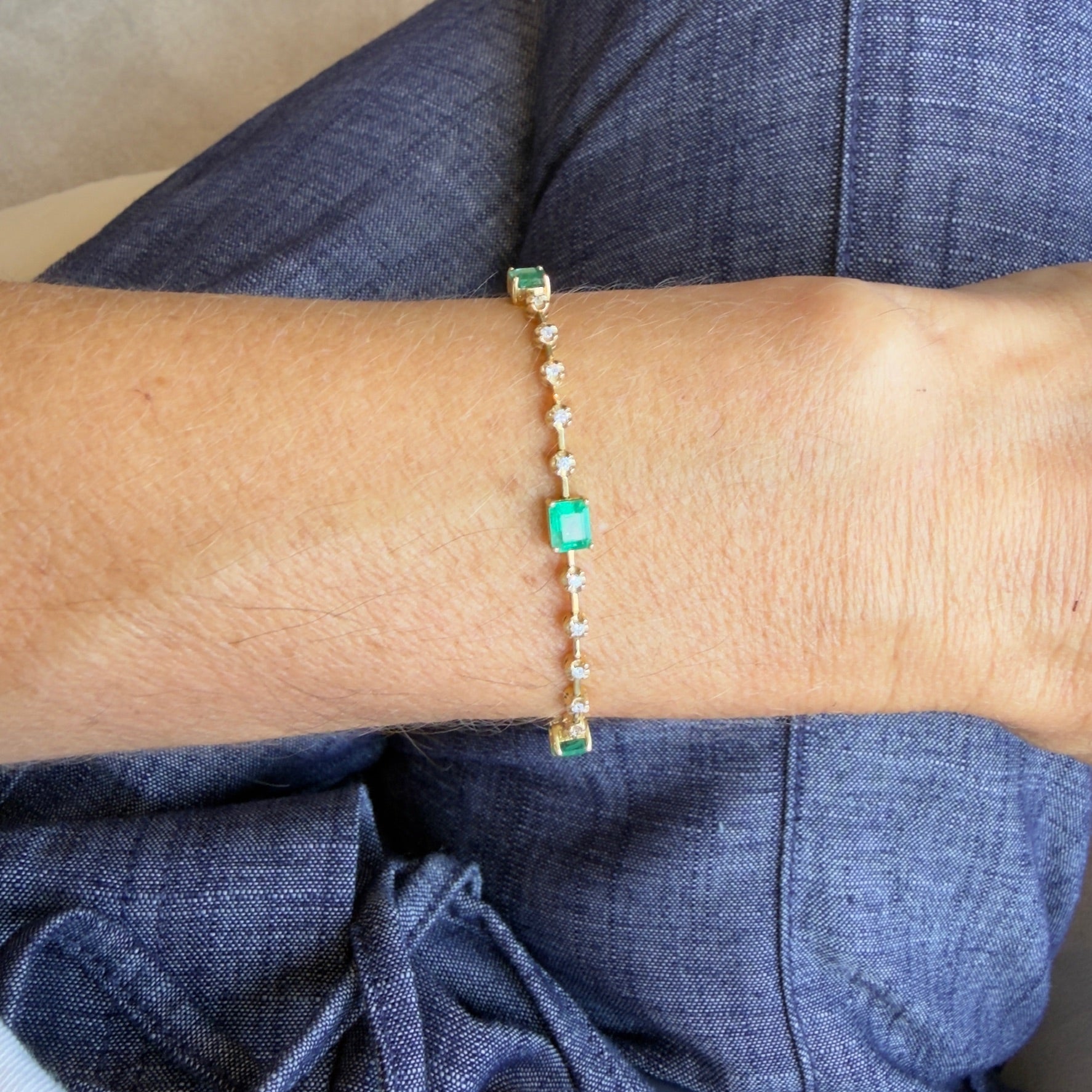 Renata Oval Emerald & Diamond Bracelet in 18K Gold