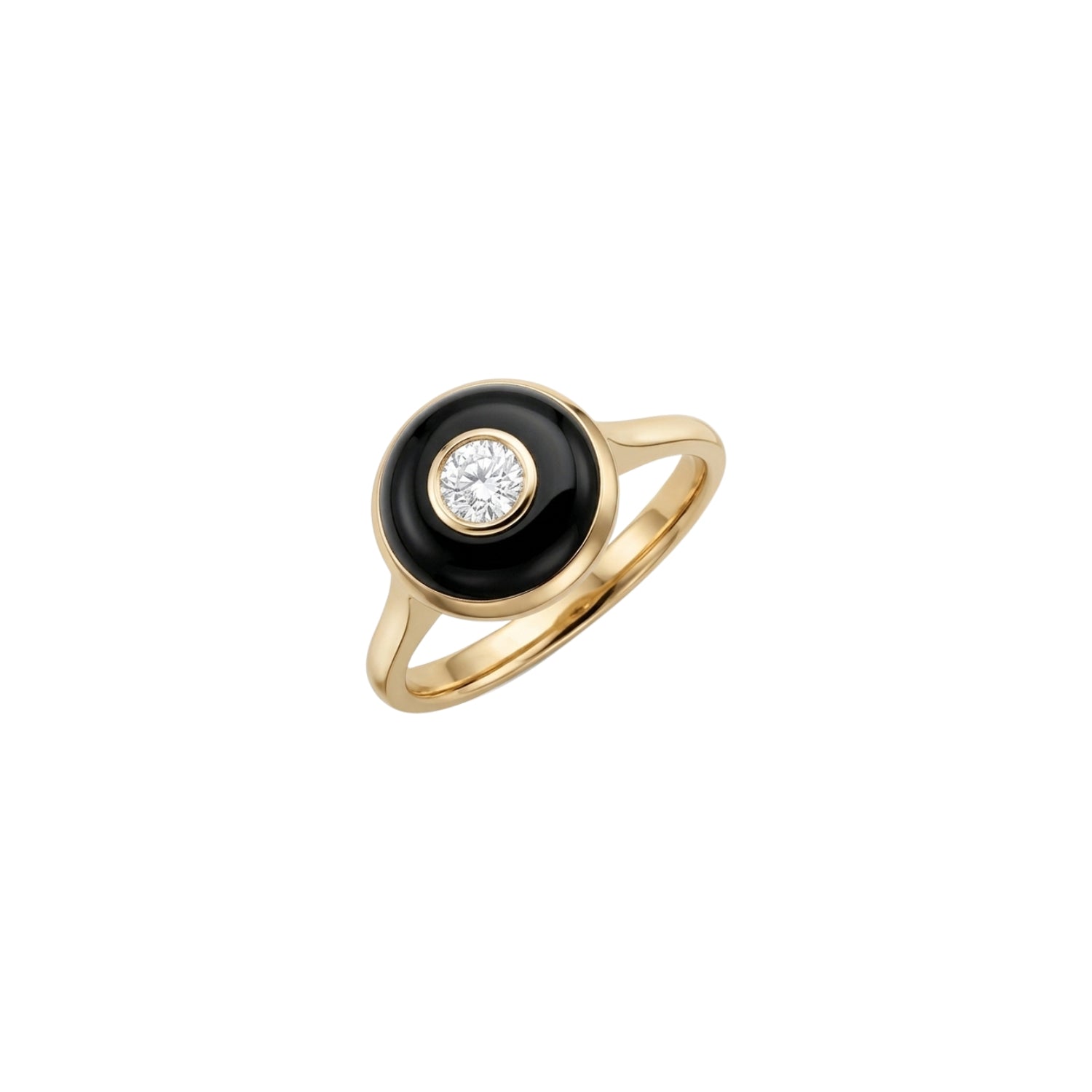 Round Diamond Enamel Frame Ring in 18K Yellow Gold | JJ Jewelry Miami