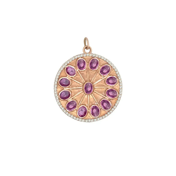Round Pink Sapphire & Diamonds Pendant | JJ Jewelry