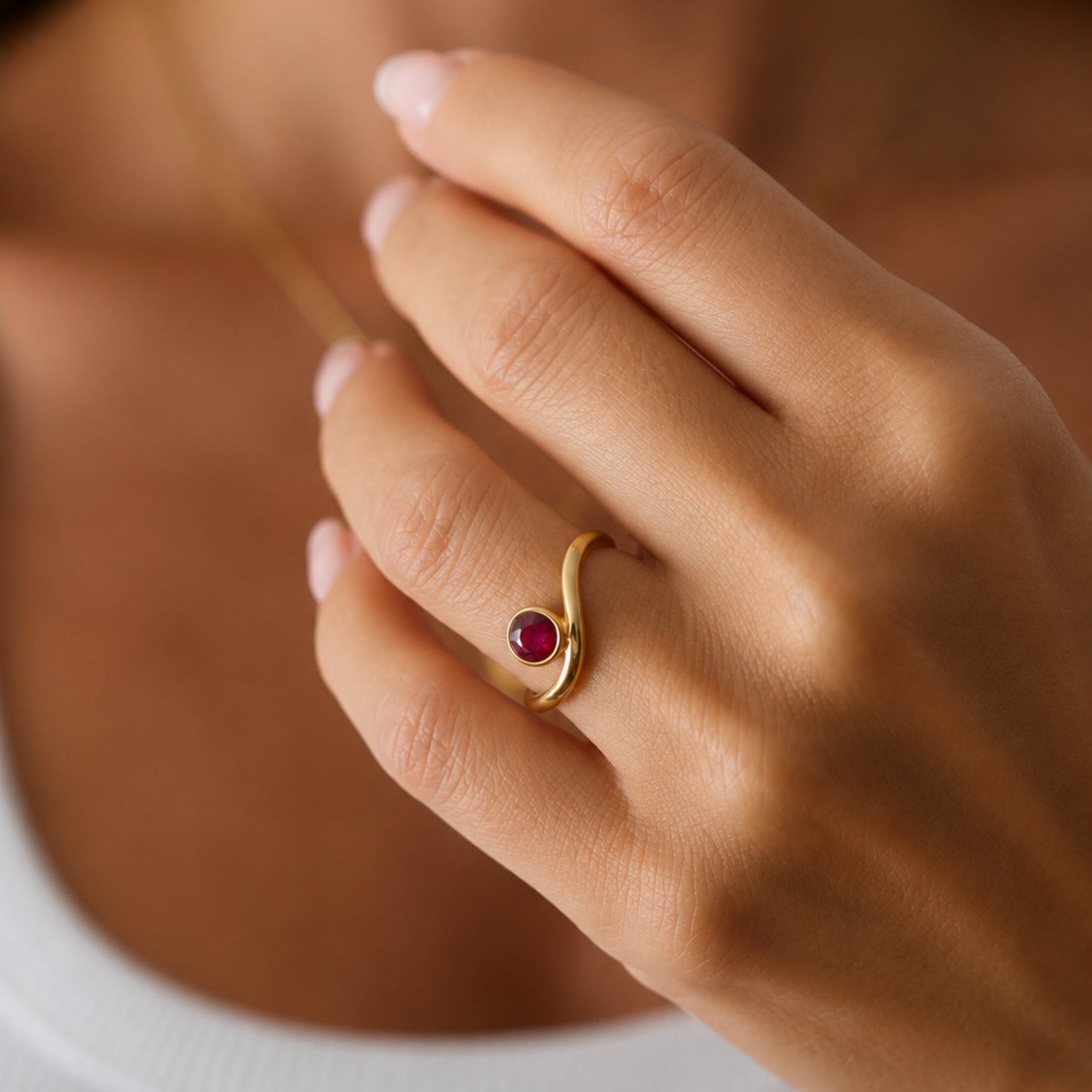 Round Ruby Bezel-Set Ring in 14K Yellow Gold