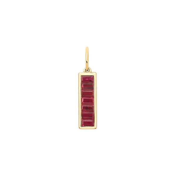 Ruby Baguette Bar Pendant in Yellow Gold | JJ Jewelry