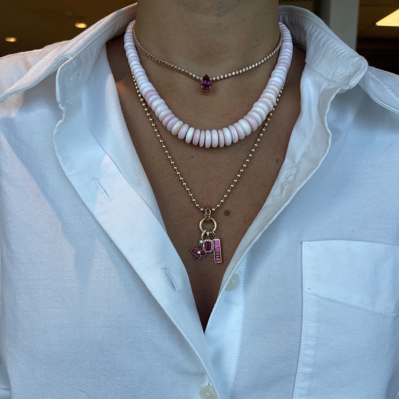 Ruby Baguette Bar Pendant in Yellow Gold
