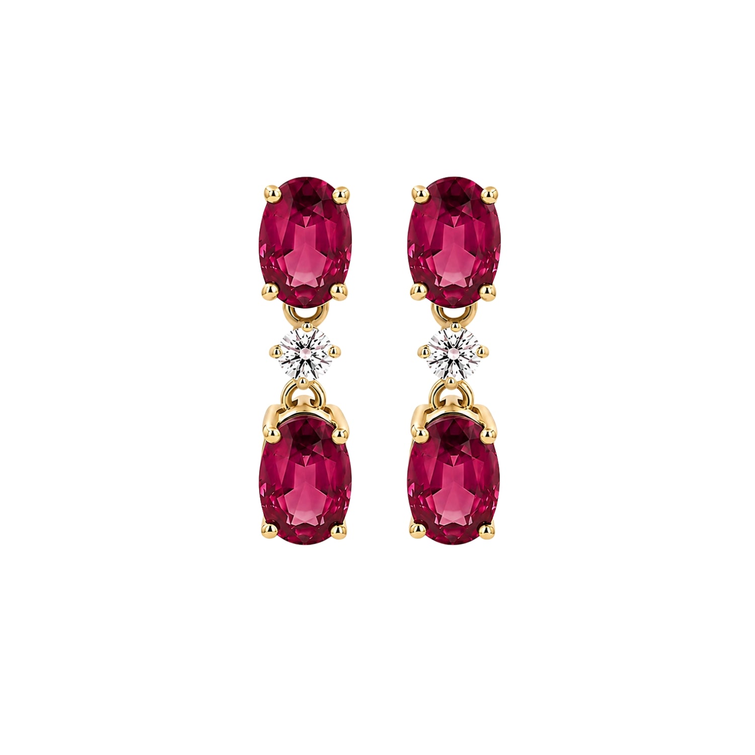 Ruby and Diamond Dancing Earrings in 14K Yellow Gold
