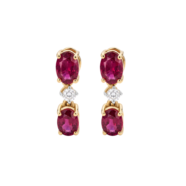 Ruby and Diamond Dancing Earrings in 14K Yellow Gold