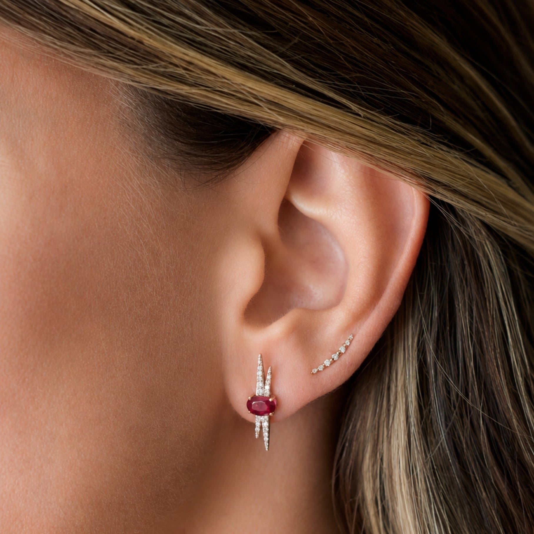 Ruby and Diamond Earrings in 14K Yellow Gold