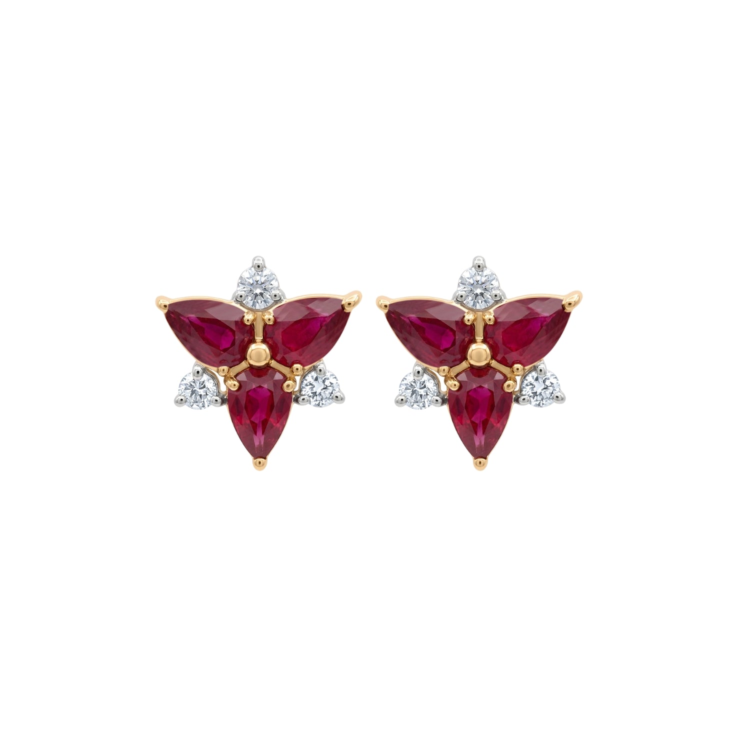 Ruby and Diamond Stud Earrings in 14K Yellow Gold | JJ Jewelry Miami