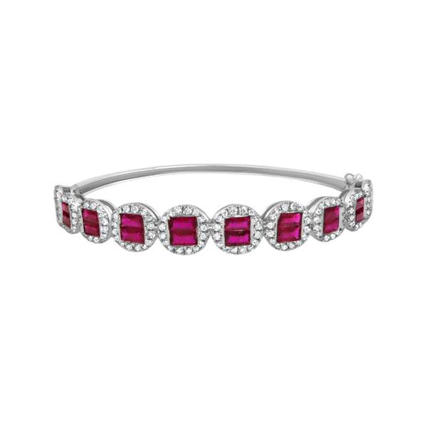 Ruby or Blue Sapphire & Diamond Circle Link Bracelet in 18K Yellow or White Gold