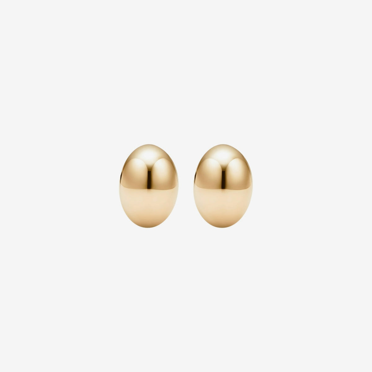 Short Oval Stud Earrings in 14K Yellow Gold, gray background | JJ Jewelry Miami
