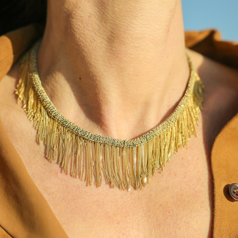 Silk Wire Fringe Necklace in Yellow Gold-Dipped Silver