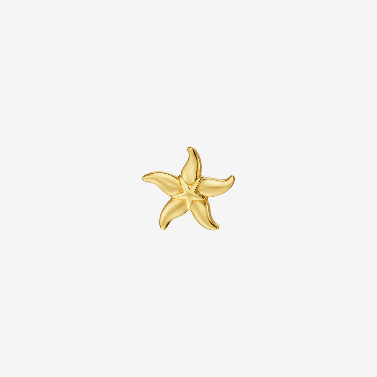Single Starfish Stud Earring in 14K Yellow Gold, gray background | JJ Jewelry Miami