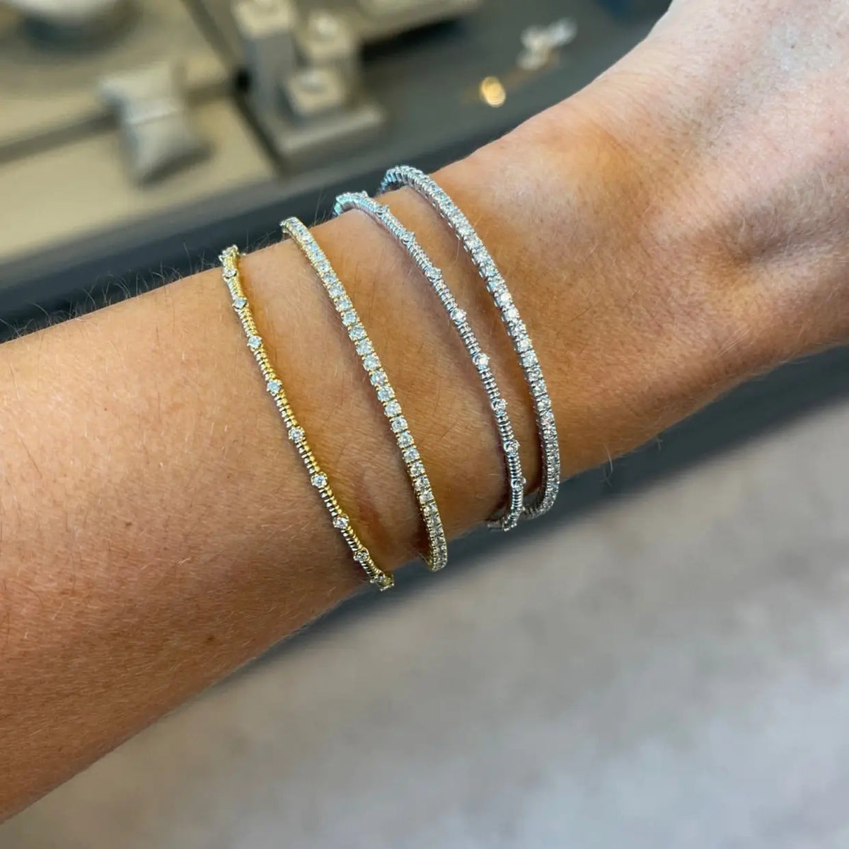 Spaced Diamond Flexible Bangle, lifestyle view 2 | JJ Jewelry