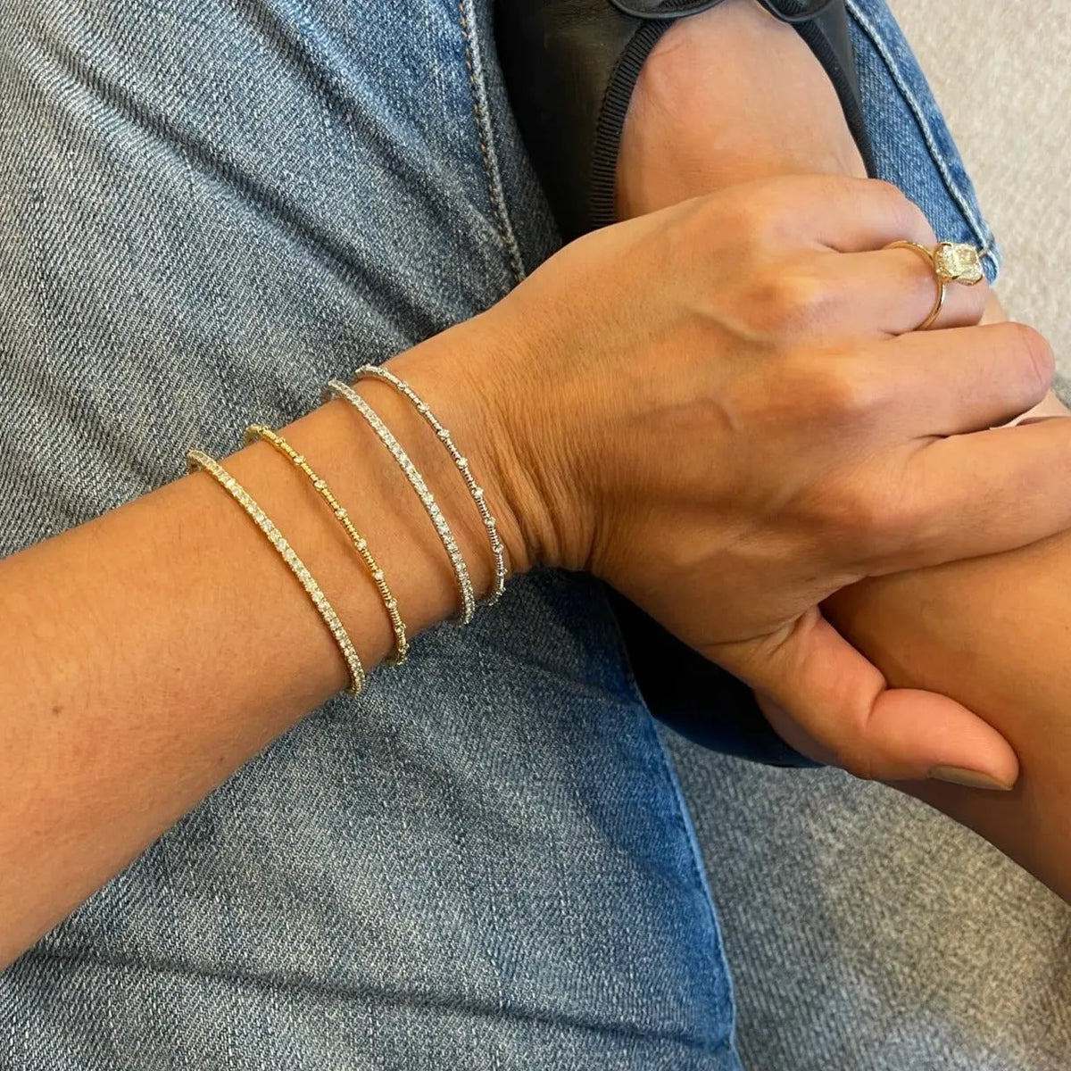 Spaced Diamond Flexible Bangle, lifestyle view 1 | JJ Jewelry