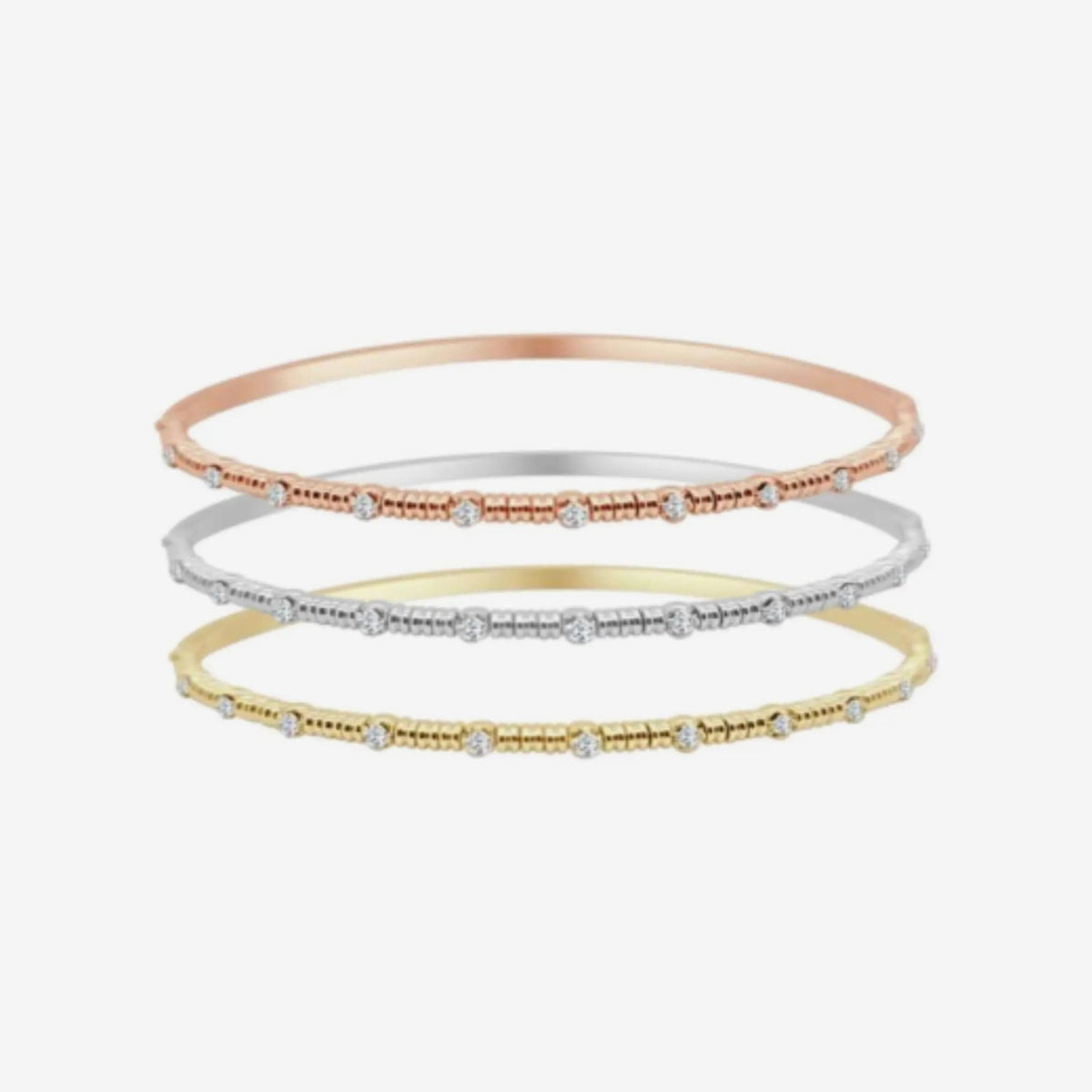 Spaced Diamond Flexible Bangle in Yellow, White and Rose Gold | JJ Jewelry