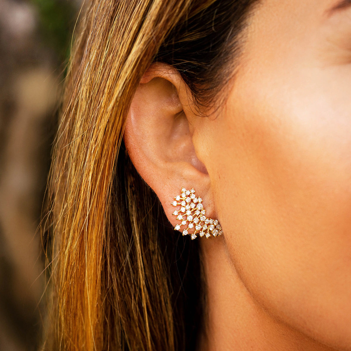 Sparkle Diamond Ear Crawlers in 18K Gold, on ear | JJ Jewelry Miami