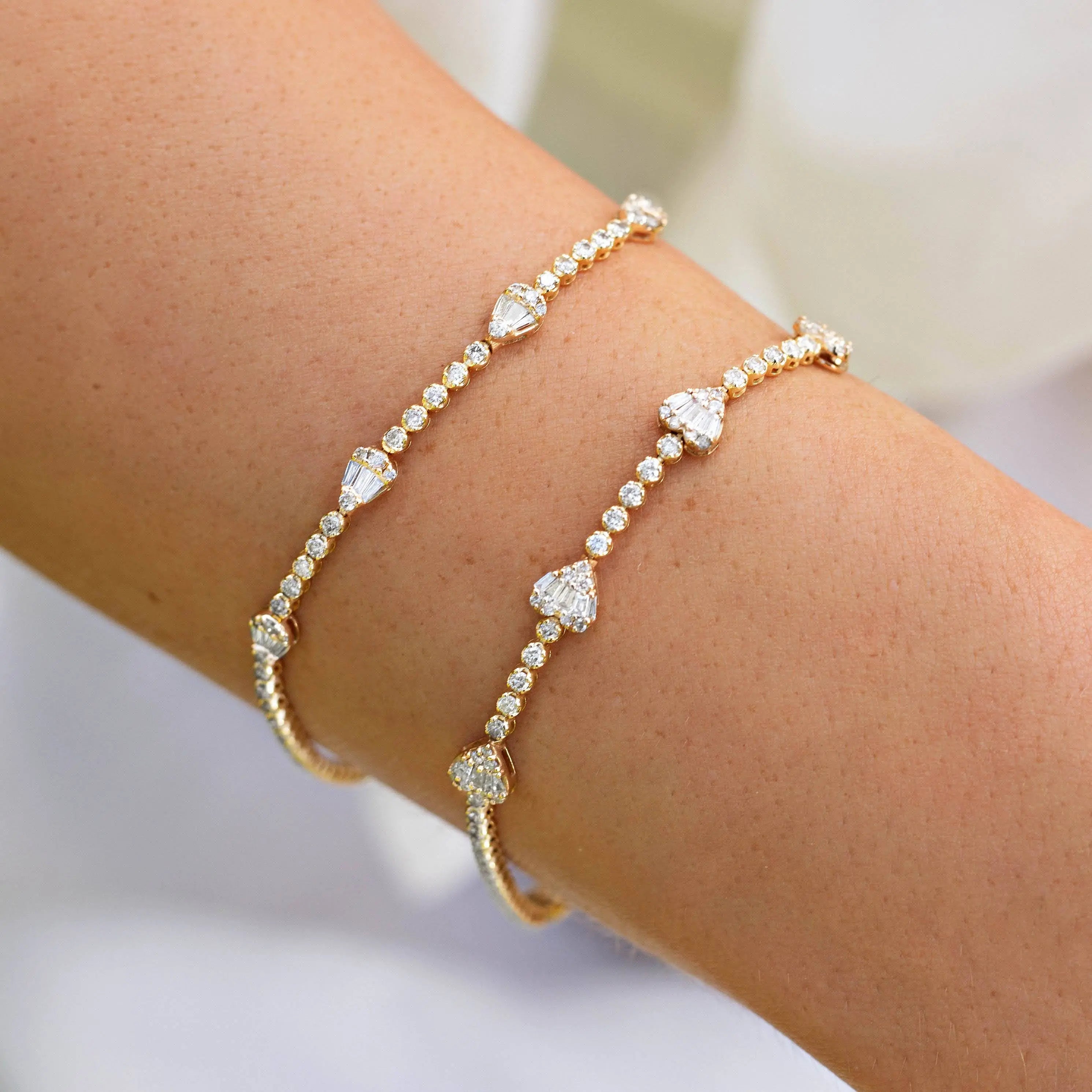 Station Shape Baguette Diamond Bracelet in 14K Yellow Gold by JJ Jewelry