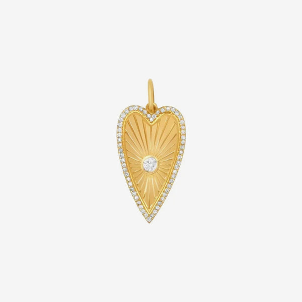 Sunburst Heart Pendant with Diamonds in 14K Yellow Gold, view 2 | JJ Jewelry Miami