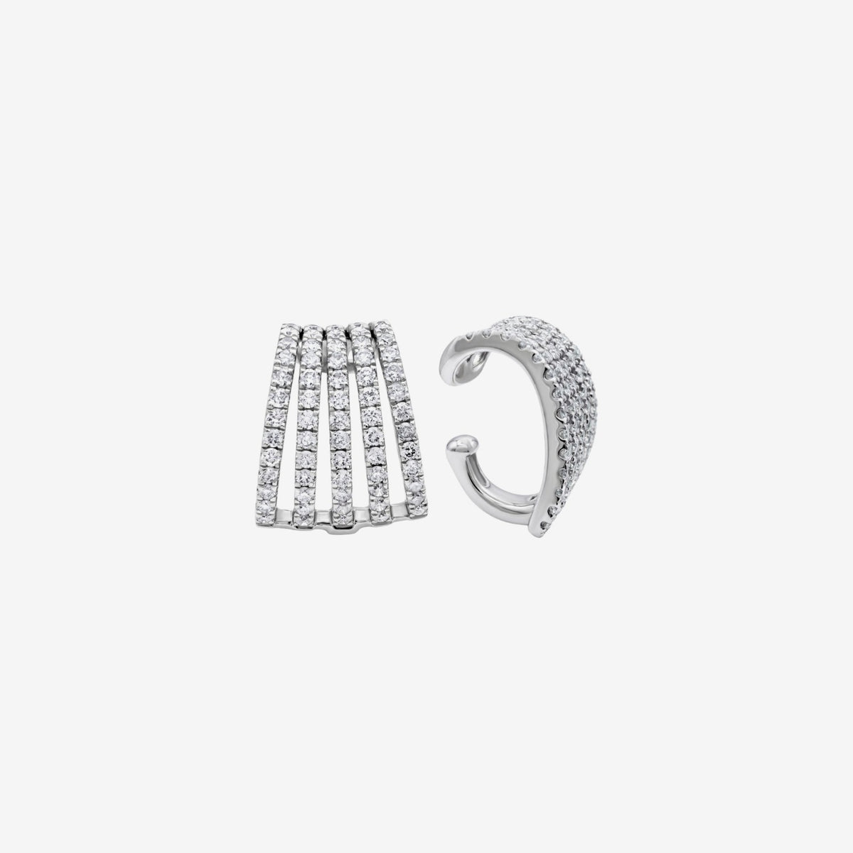 Tapered Five-Row Diamond Ear Cuff, gray background | JJ Jewelry Miami