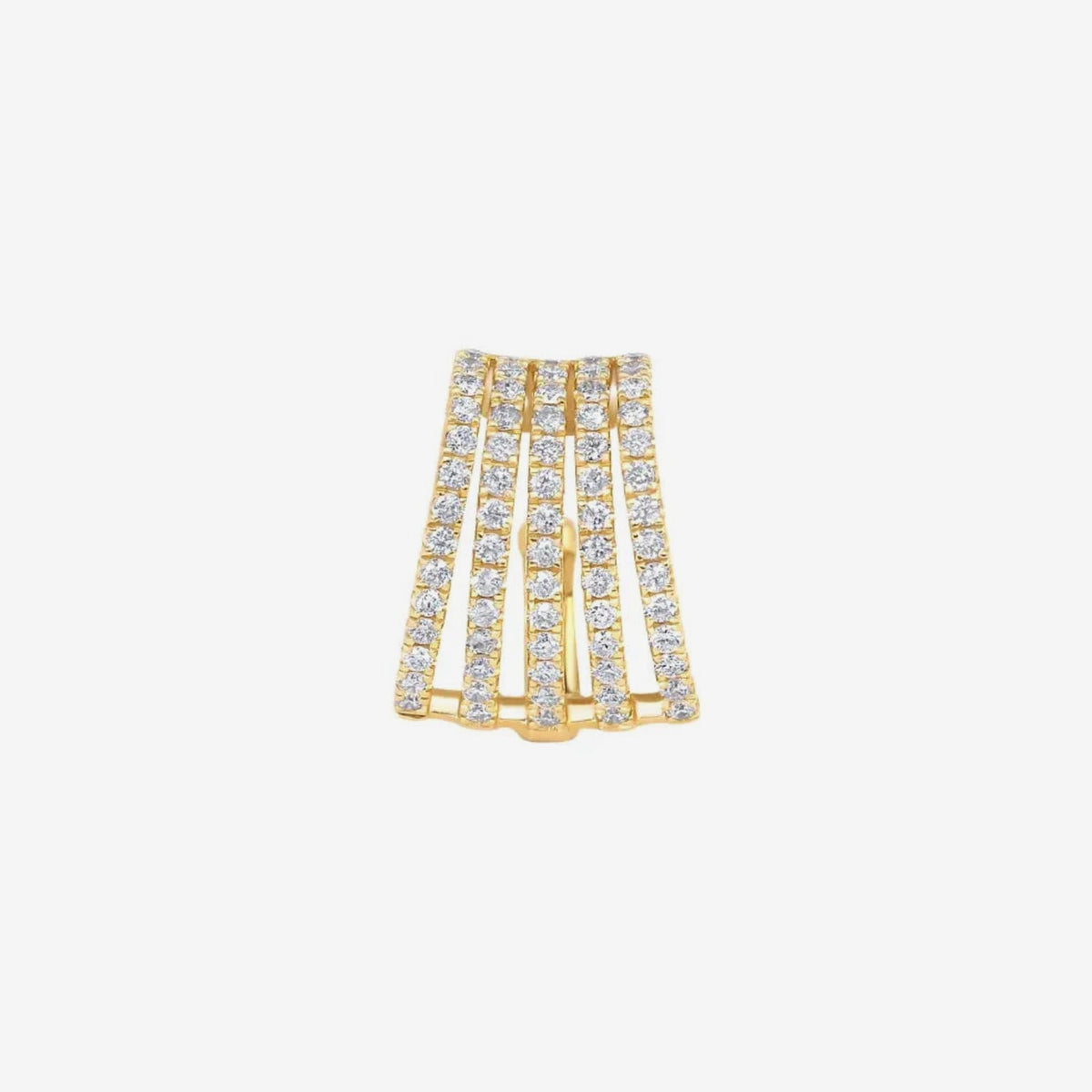 Tapered Five-Row Diamond Ear Cuff in 18K Yellow Gold, gray background | JJ Jewelry Miami