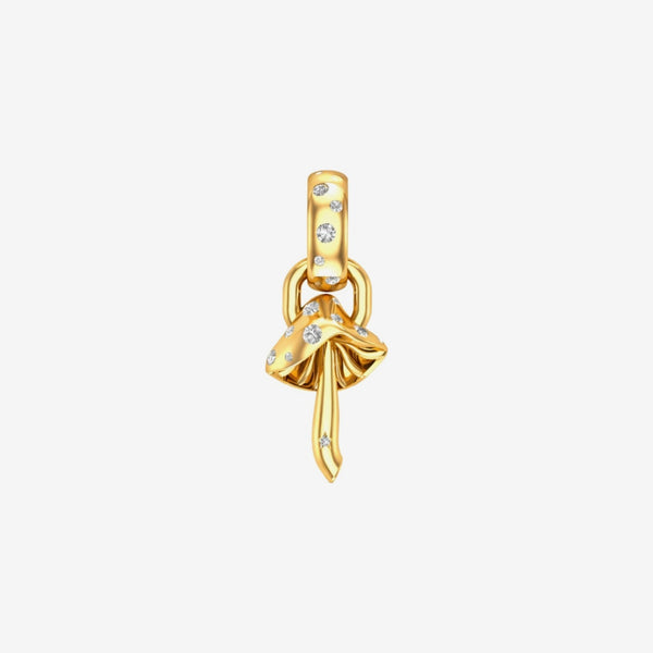 Tiny Umbrella Mushroom Diamond Pendant in 18K Yellow Gold by Alessa Rocks, gray background | JJ Jewelry Miami