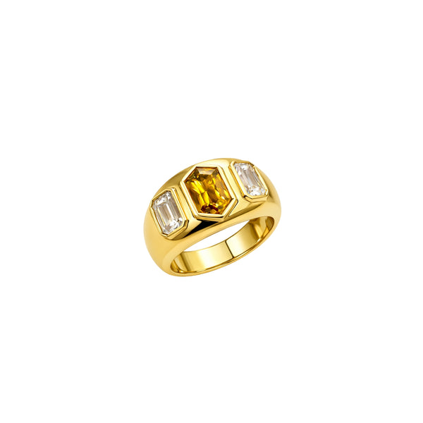 Triple Yellow Sapphire Cocktail Ring in 18K Gold | JJ Jewelry Miami