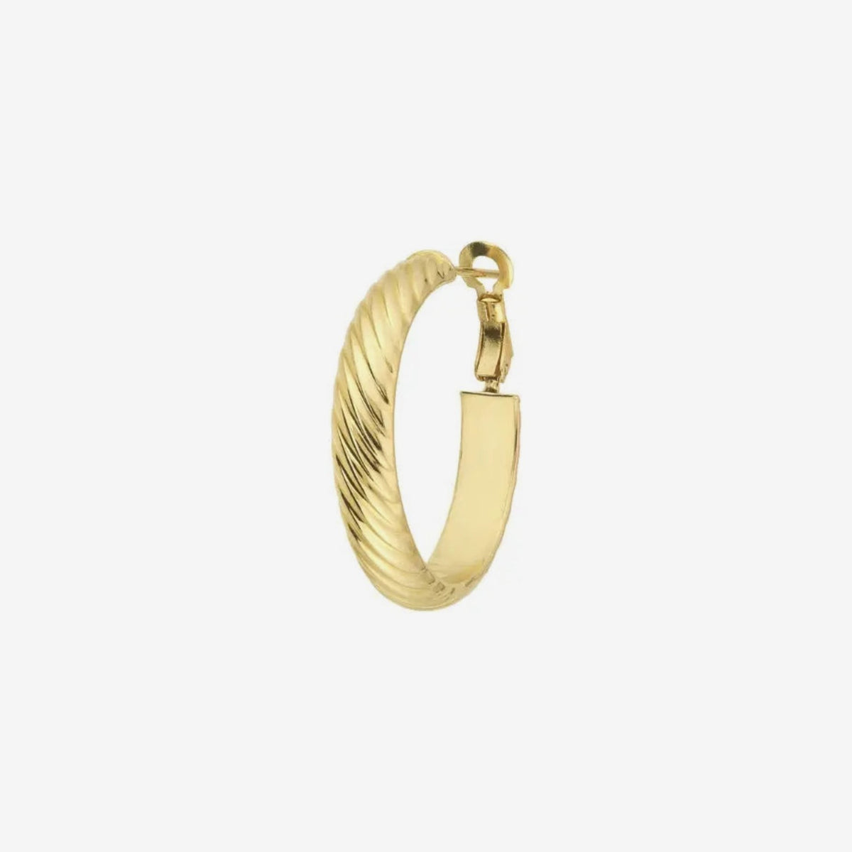 Twisted Hoop Earrings in 14K Yellow Gold, view 2, gray background | JJ Jewelry Miami