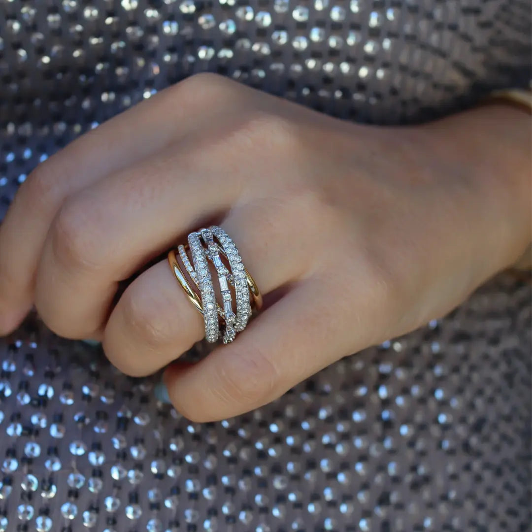 Two-Tone Crossover Diamond Ring, lifestyle view 2 | JJ Jewelry
