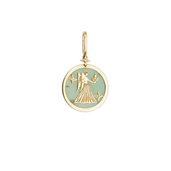 Virgo Zodiac Green Quartz and Diamond Pendant | JJ Jewelry