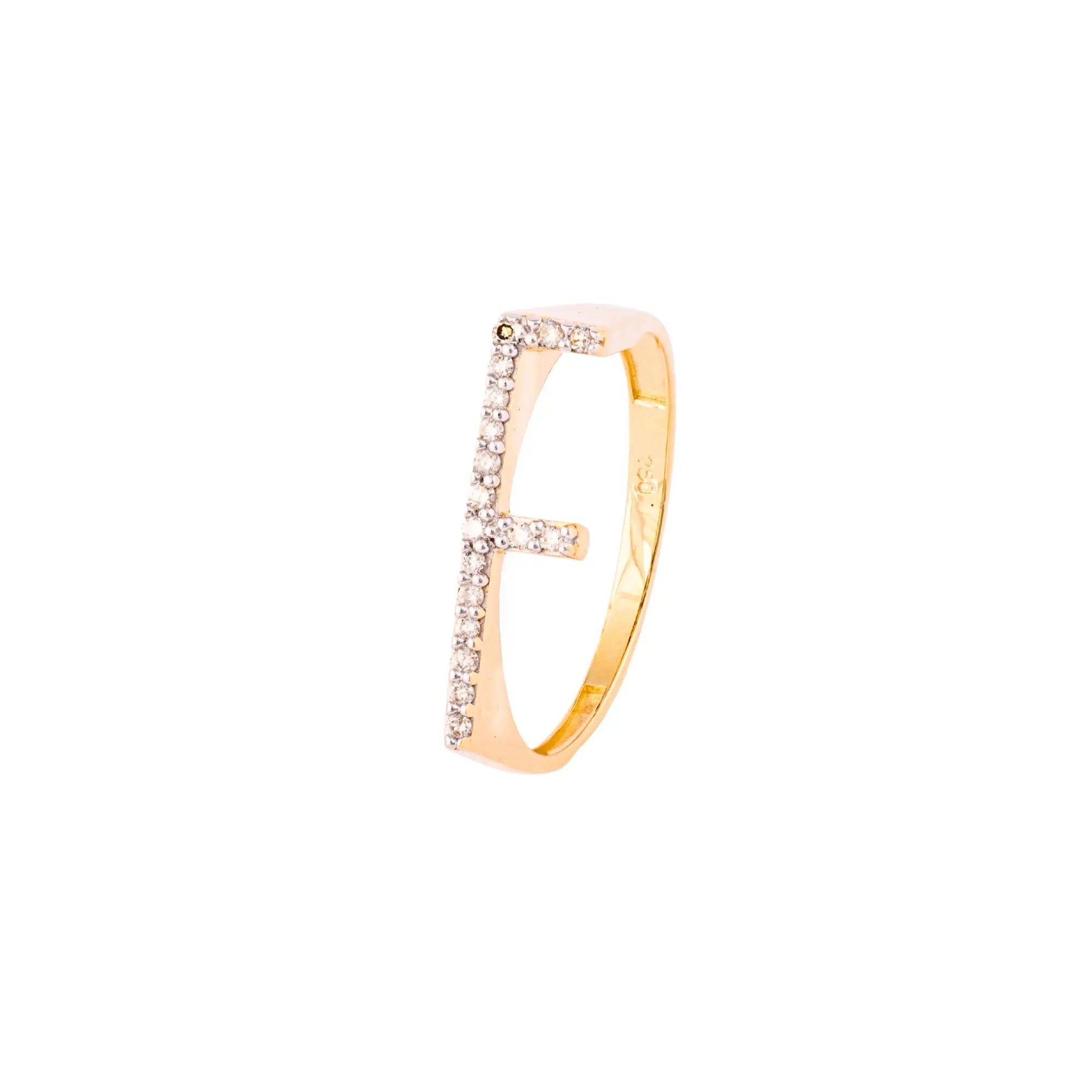 LETTER GOLD DIA RING 18KY Princess Jewelry Shop