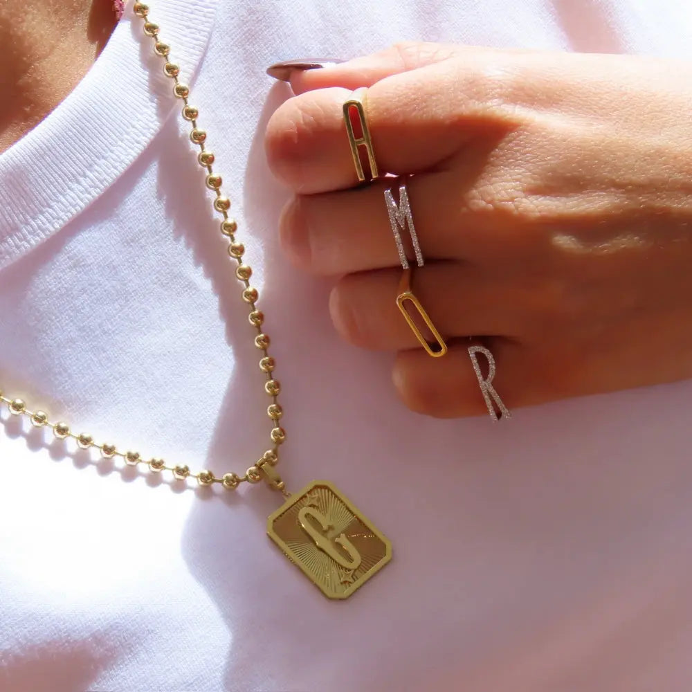 Yellow Gold Letter Medal Pendant Princess Jewelry Shop