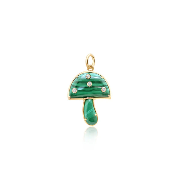 Yellow Gold Malachite Mushroom Pendant with Diamonds | JJ Jewelry Miami