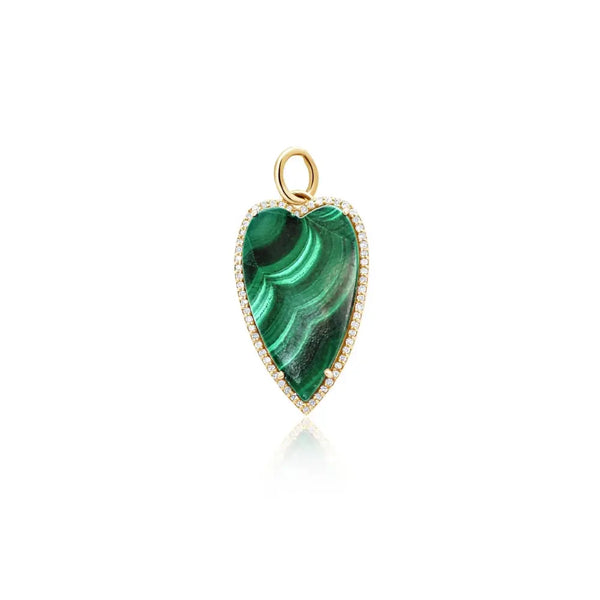Yellow Gold Malachite Teardrop Heart Pendant with Diamond Halo | JJ Jewelry Miami