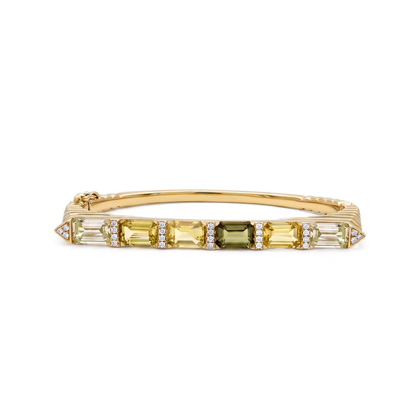 Yellow & Green Sapphire Diamond Bangle Bracelet 18K Gold | JJ Jewelry Miami