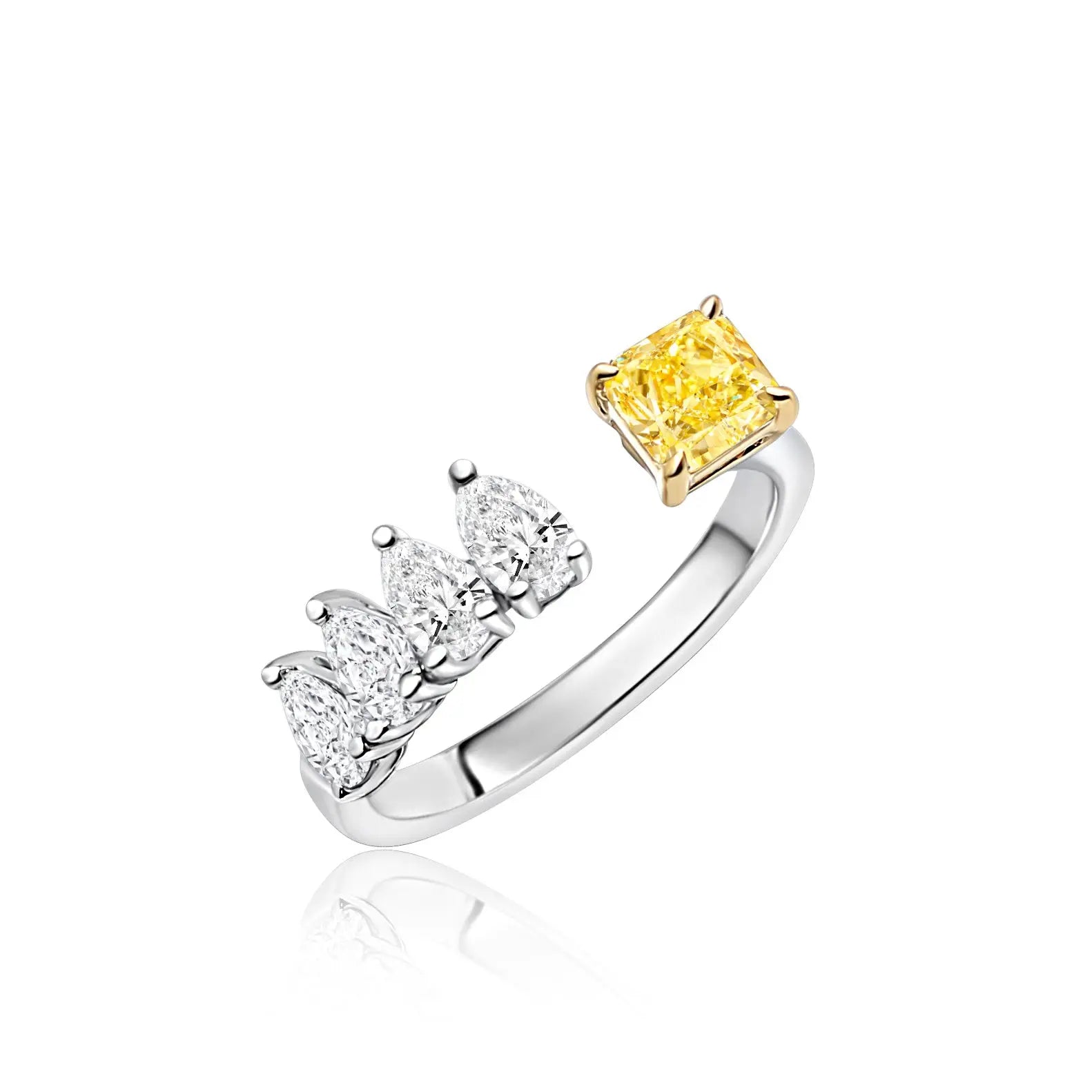 Yellow and White Gold Open Ring with Yellow Diamond & Pear Diamonds Princess Jewelry Shop