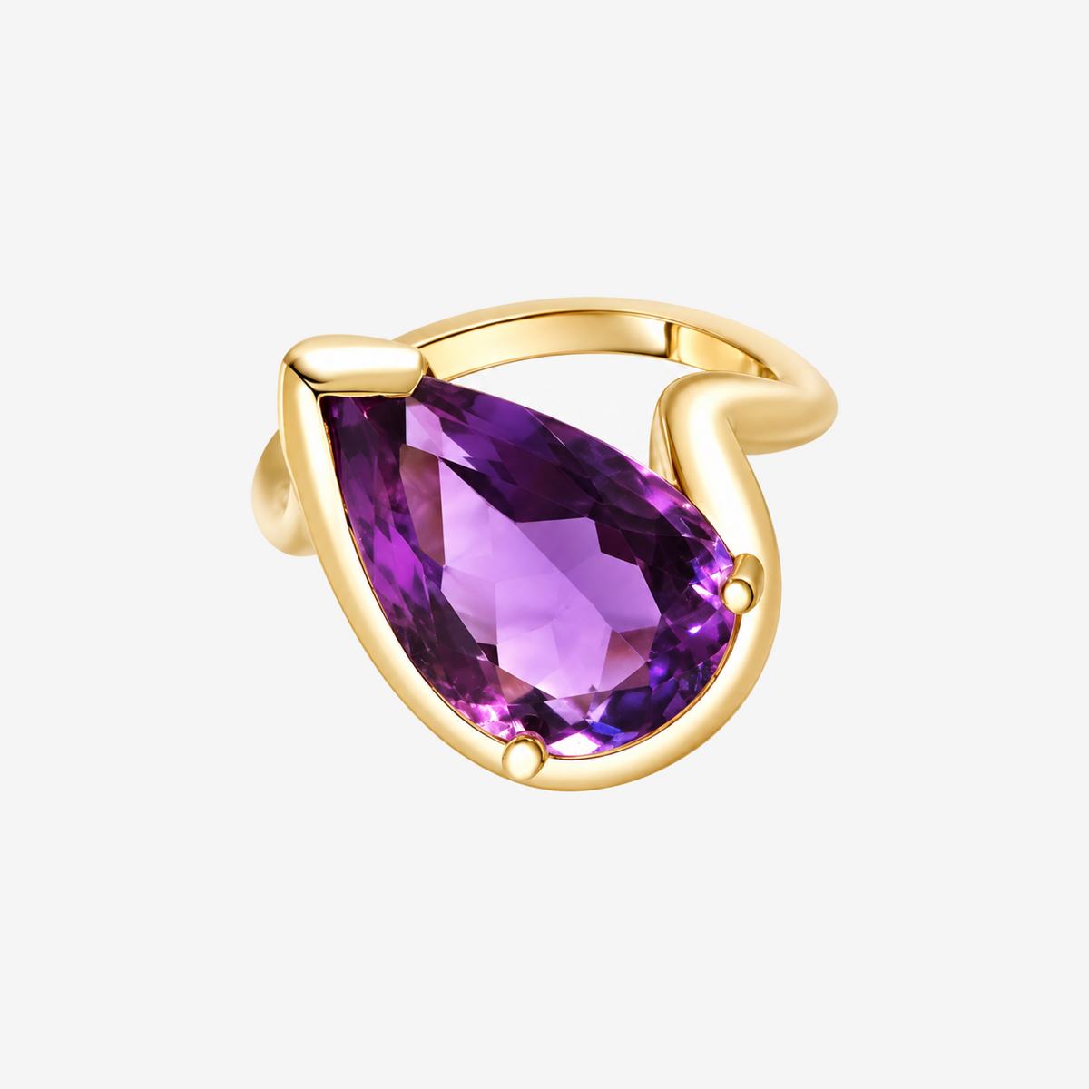 Amethyst Open Ring in 14K Yellow Gold | JJ Jewelry