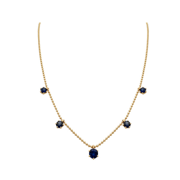 Blue Sapphire Dancing Chain Necklace in 18K Yellow Gold | JJ Jewelry Miami